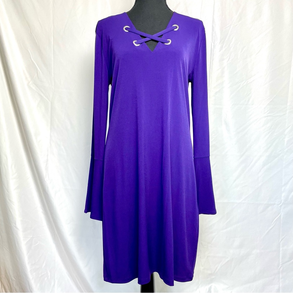 Michael Kors Women’s Lace-Up Bell Sleeve Shift Dress Purple Size L NWT $125
